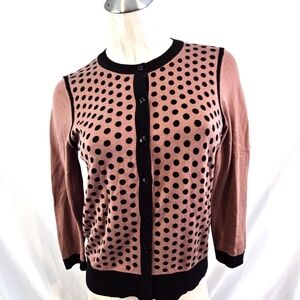 LOFT Pink and Black Polka Dot Cardigan